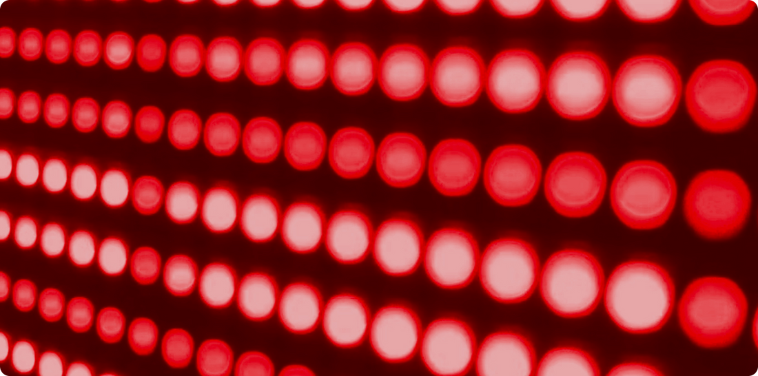 Bank of red lights shown up close
