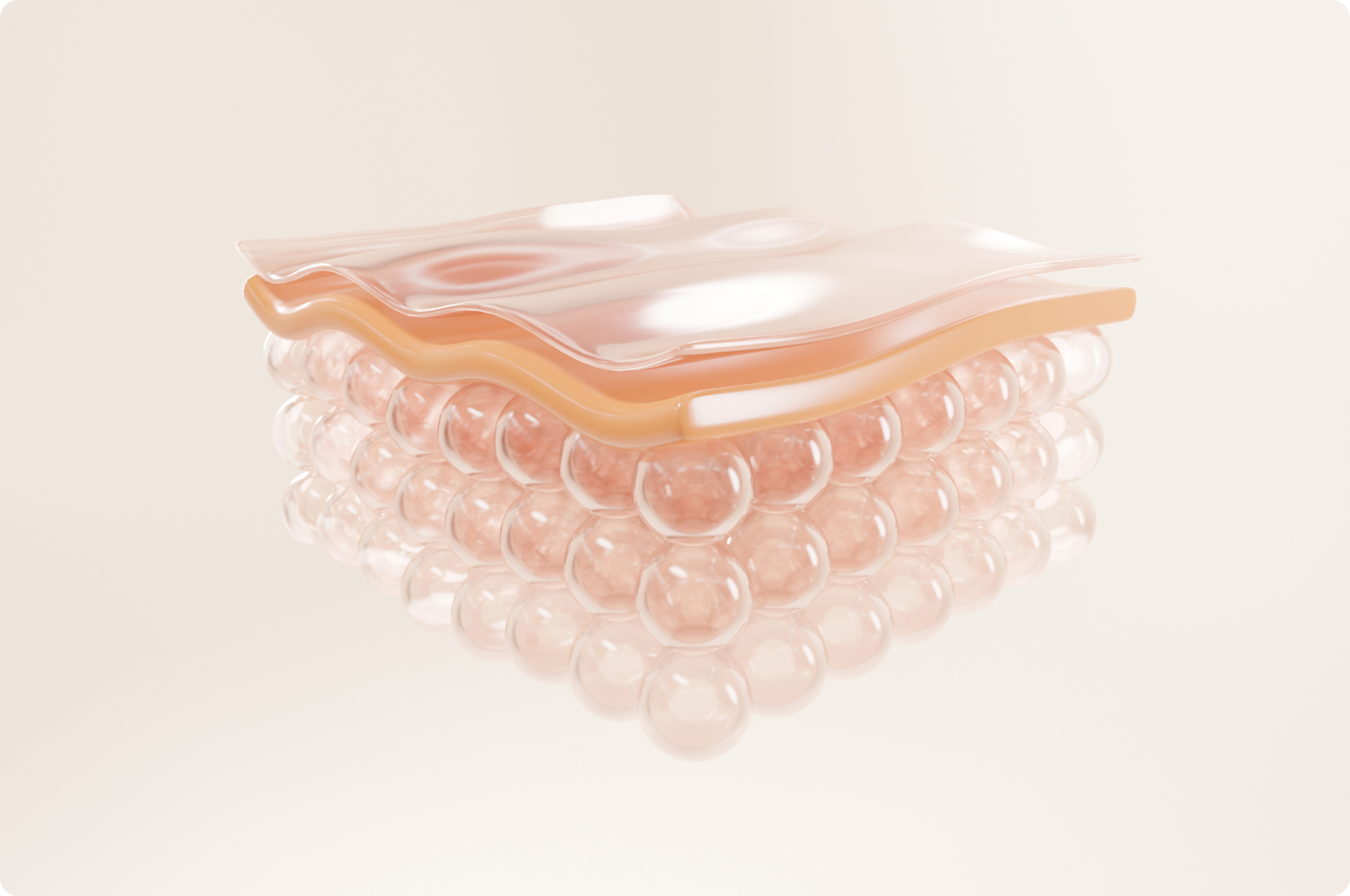 An abstract graphic representing the layers of skin, with 3 layers of clear bubbles, a more solid wavy layer above that, and a firmer clear layer on top.