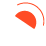 Half white half orange circular icon (representing muscle recovery) with white and orange arcs lining the outside of the circle