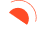 An abstract icon in orange & white representing muscle recovery. A half orange, half white circle with arched lines of orange and white around its outside edge.